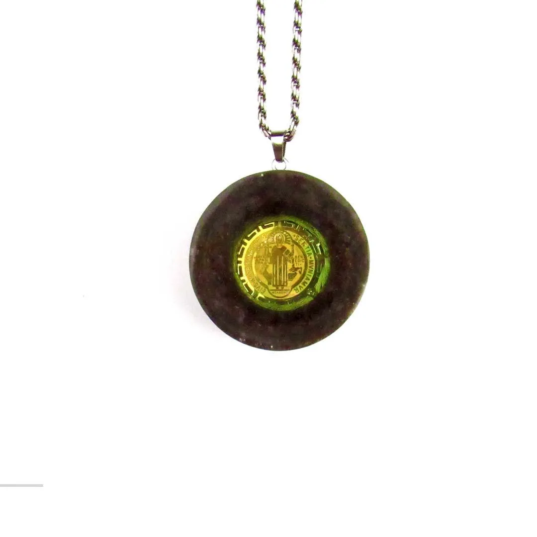 Orgonite Protection Necklace with Saint Benedict Medal wit the 7 Mystical Metals