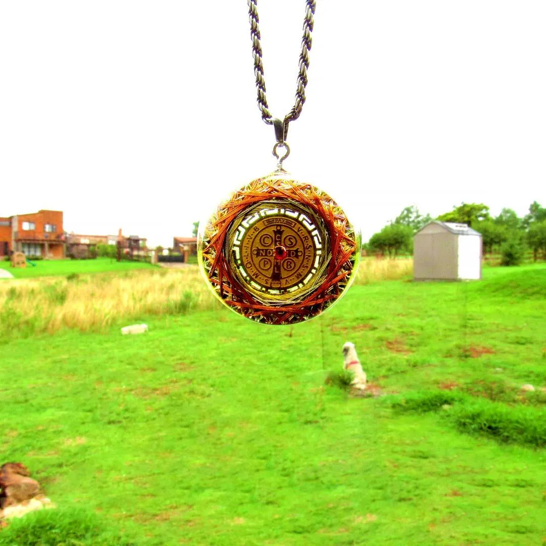Orgonite Protection Necklace with Saint Benedict Medal wit the 7 Mystical Metals