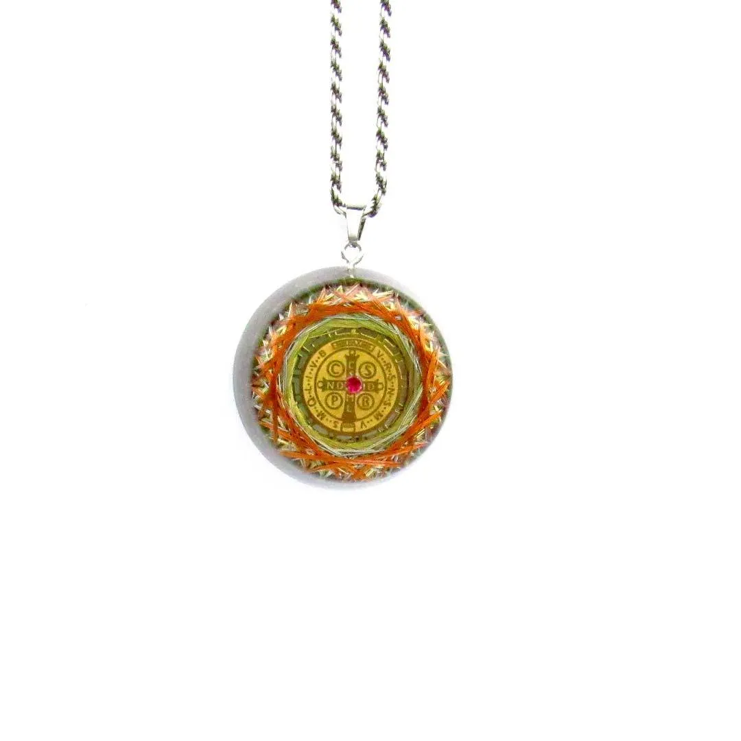 Orgonite Protection Necklace with Saint Benedict Medal wit the 7 Mystical Metals