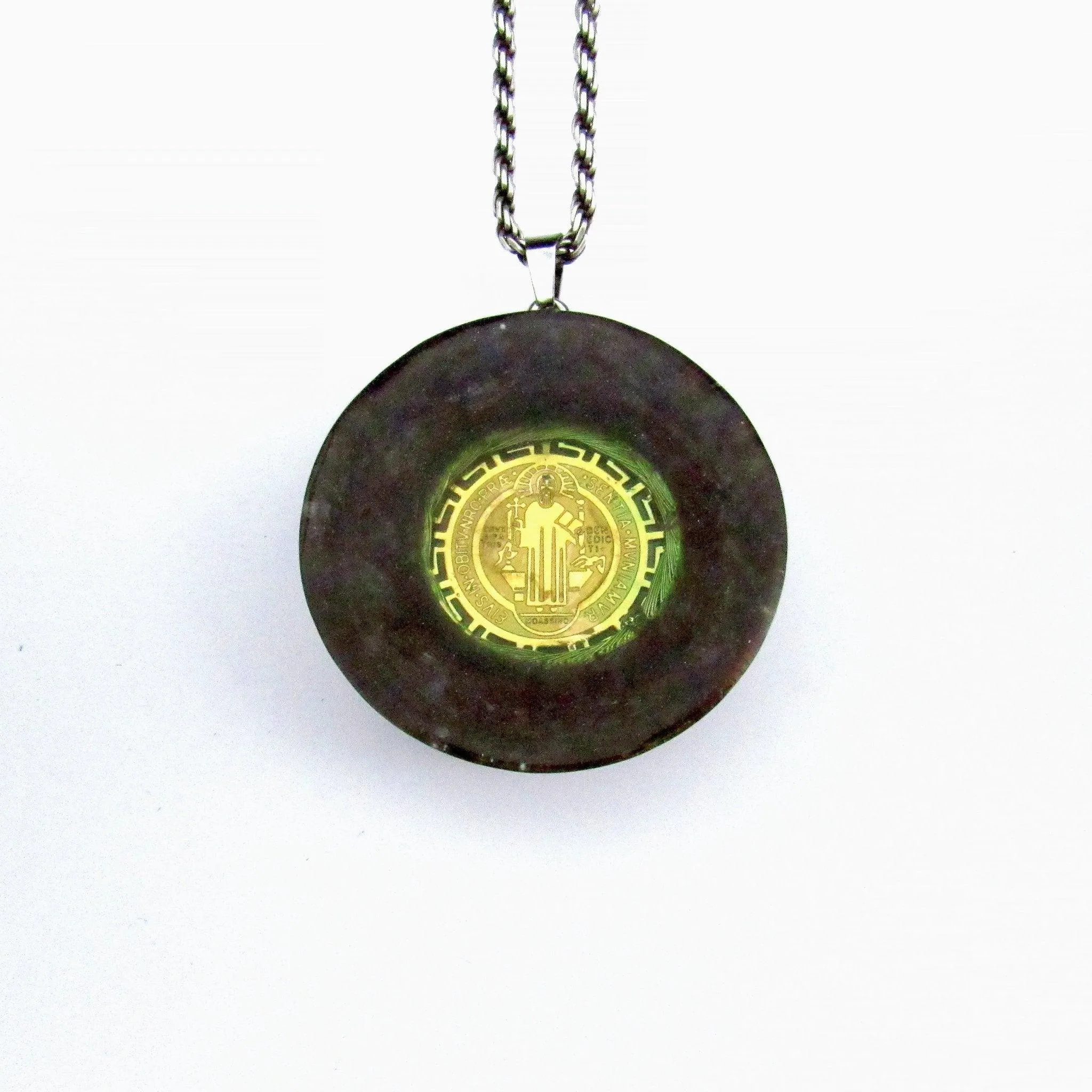 Orgonite Protection Necklace with Saint Benedict Medal wit the 7 Mystical Metals