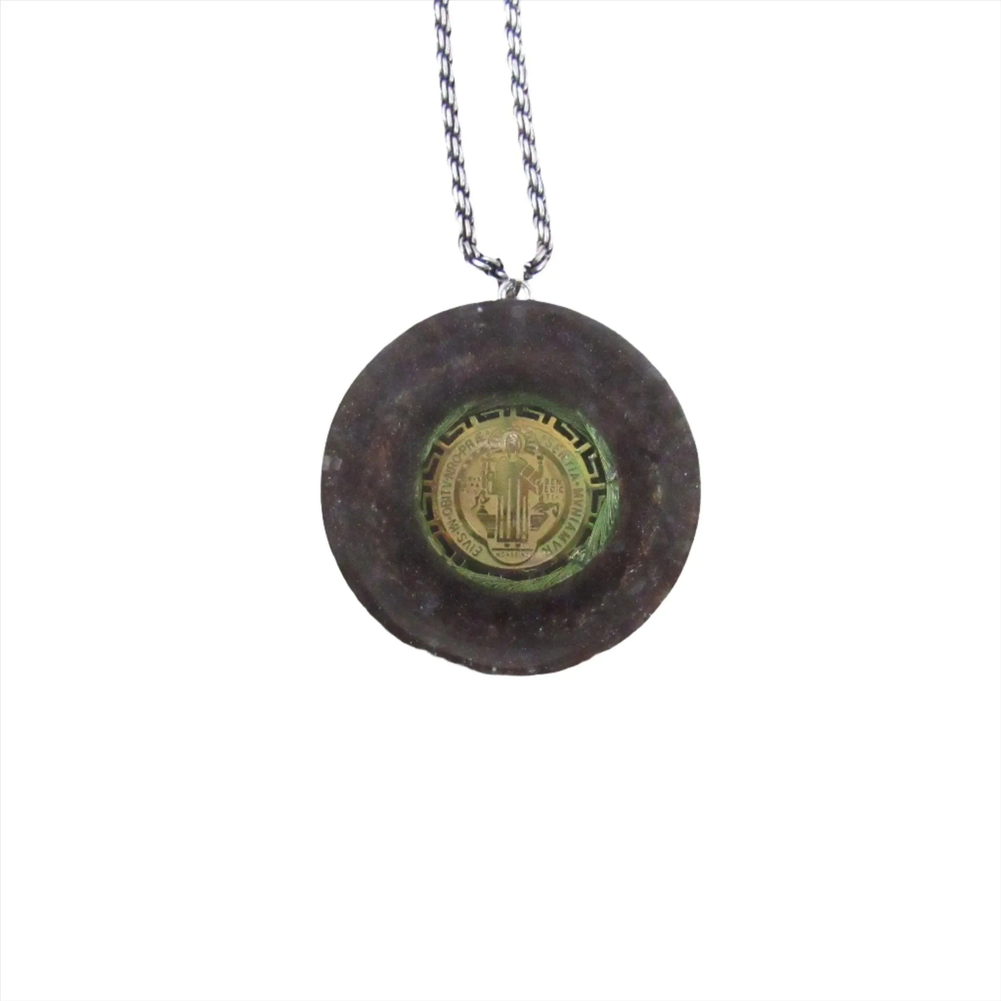 Orgonite Protection Necklace with Saint Benedict Medal wit the 7 Mystical Metals