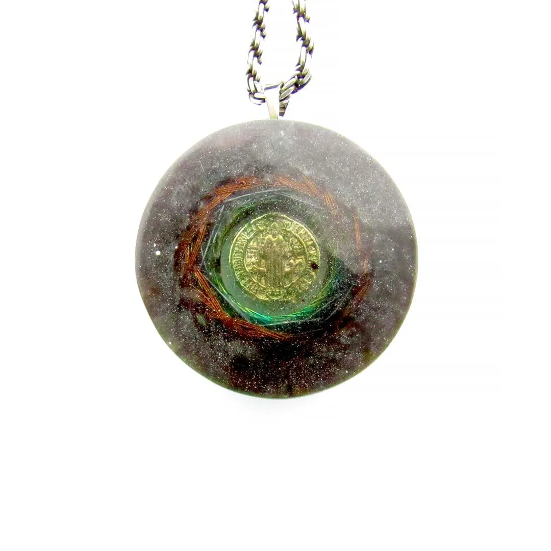Orgonite Protection Necklace with Saint Benedict Medal wit the 7 Mystical Metals