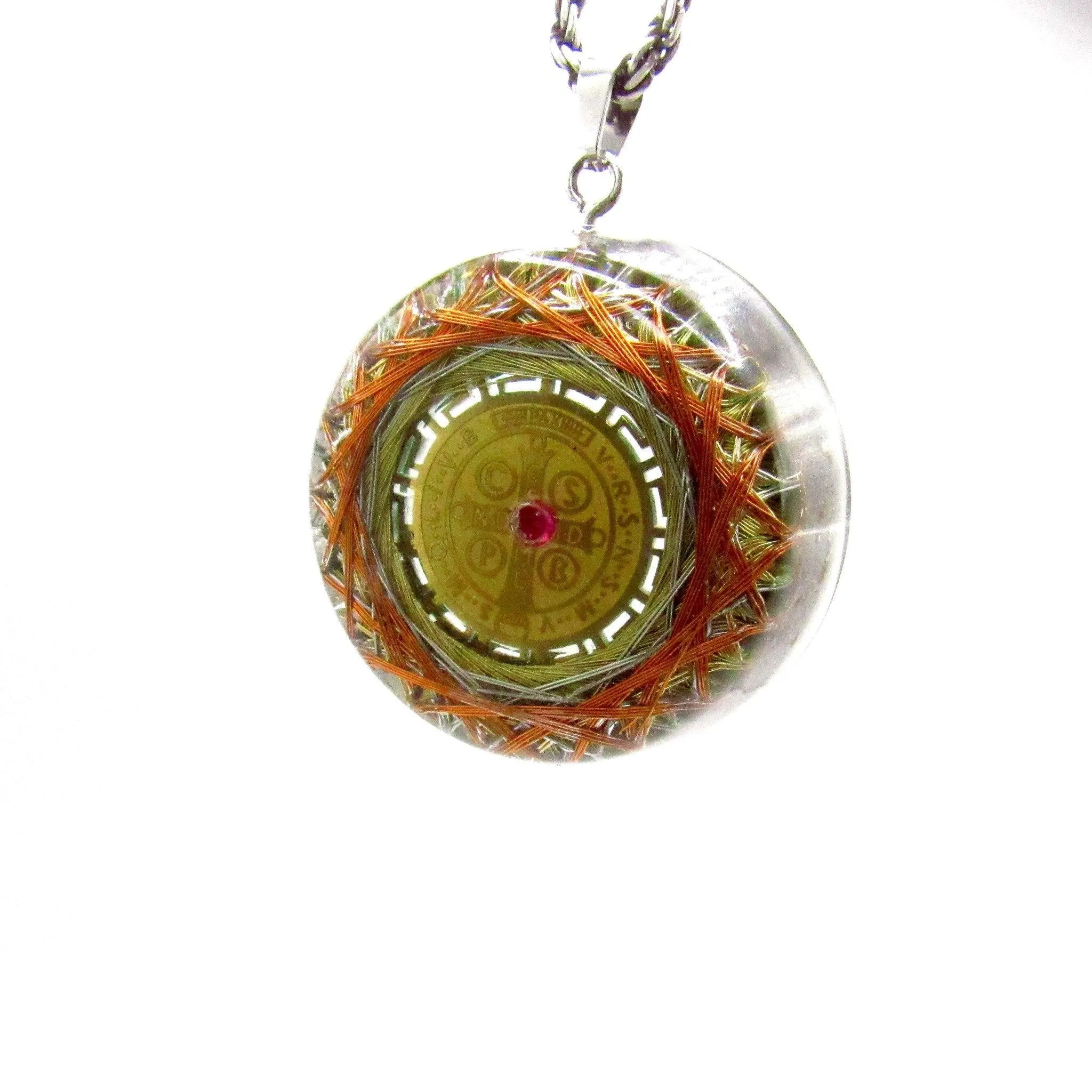 Orgonite Protection Necklace with Saint Benedict Medal wit the 7 Mystical Metals