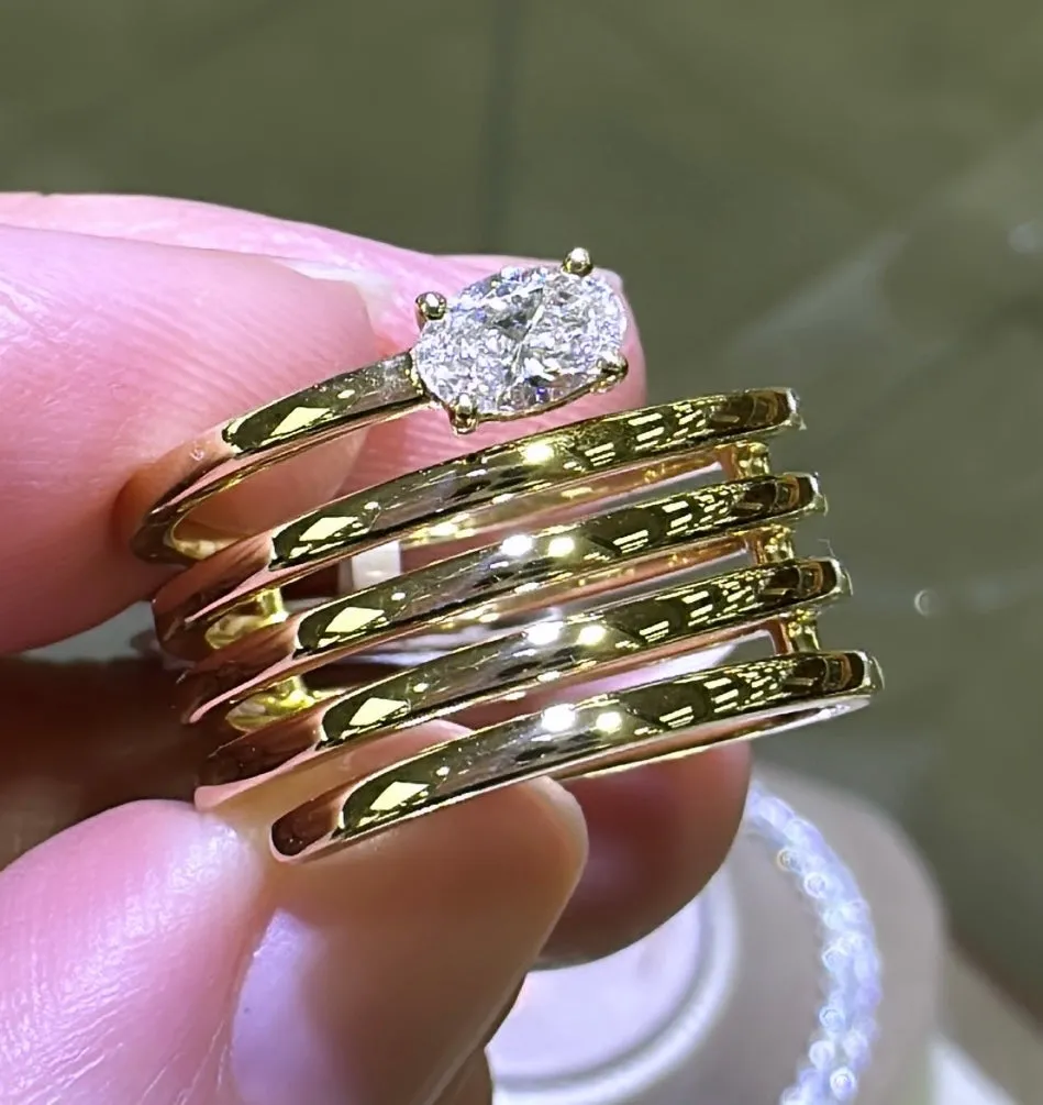 Oval 0.30carat Diamond with Five Row Diamond Spiral Right Hand Cocktail Ring