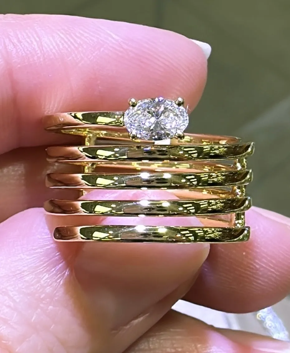 Oval 0.30carat Diamond with Five Row Diamond Spiral Right Hand Cocktail Ring