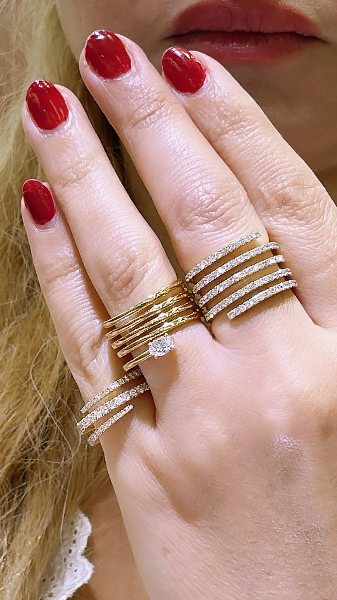 Oval 0.30carat Diamond with Five Row Diamond Spiral Right Hand Cocktail Ring