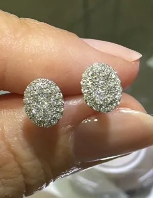 Oval Shape Cluster Diamond Stud Earrings 1.95ct tw