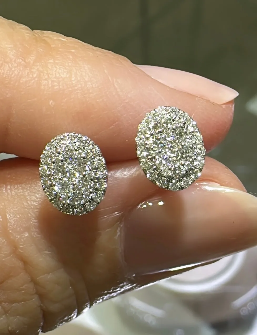 Oval Shape Cluster Diamond Stud Earrings 1.95ct tw