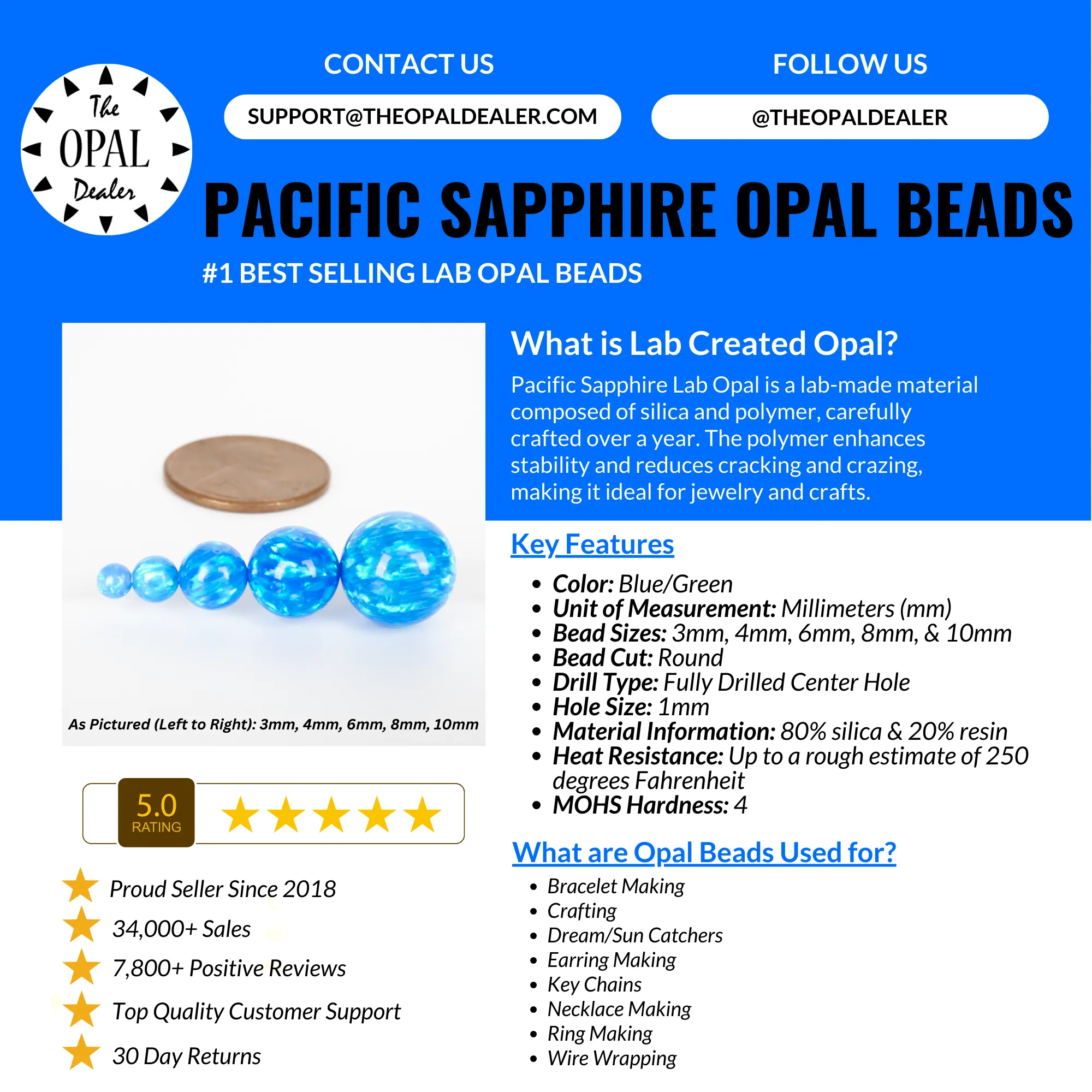 Pacific Sapphire Opal Craft Beads