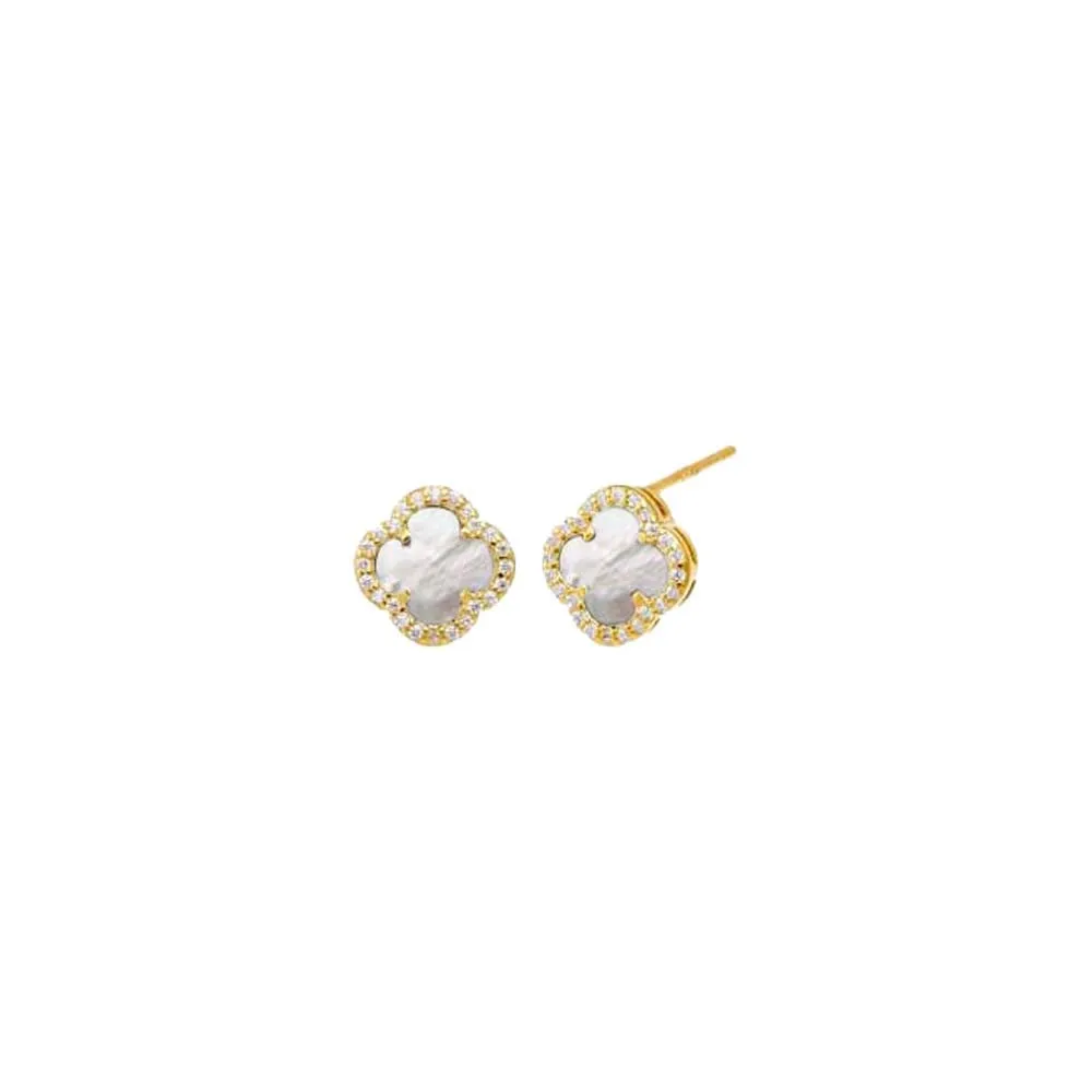 Pave Colored Stone Clover Stud Earring