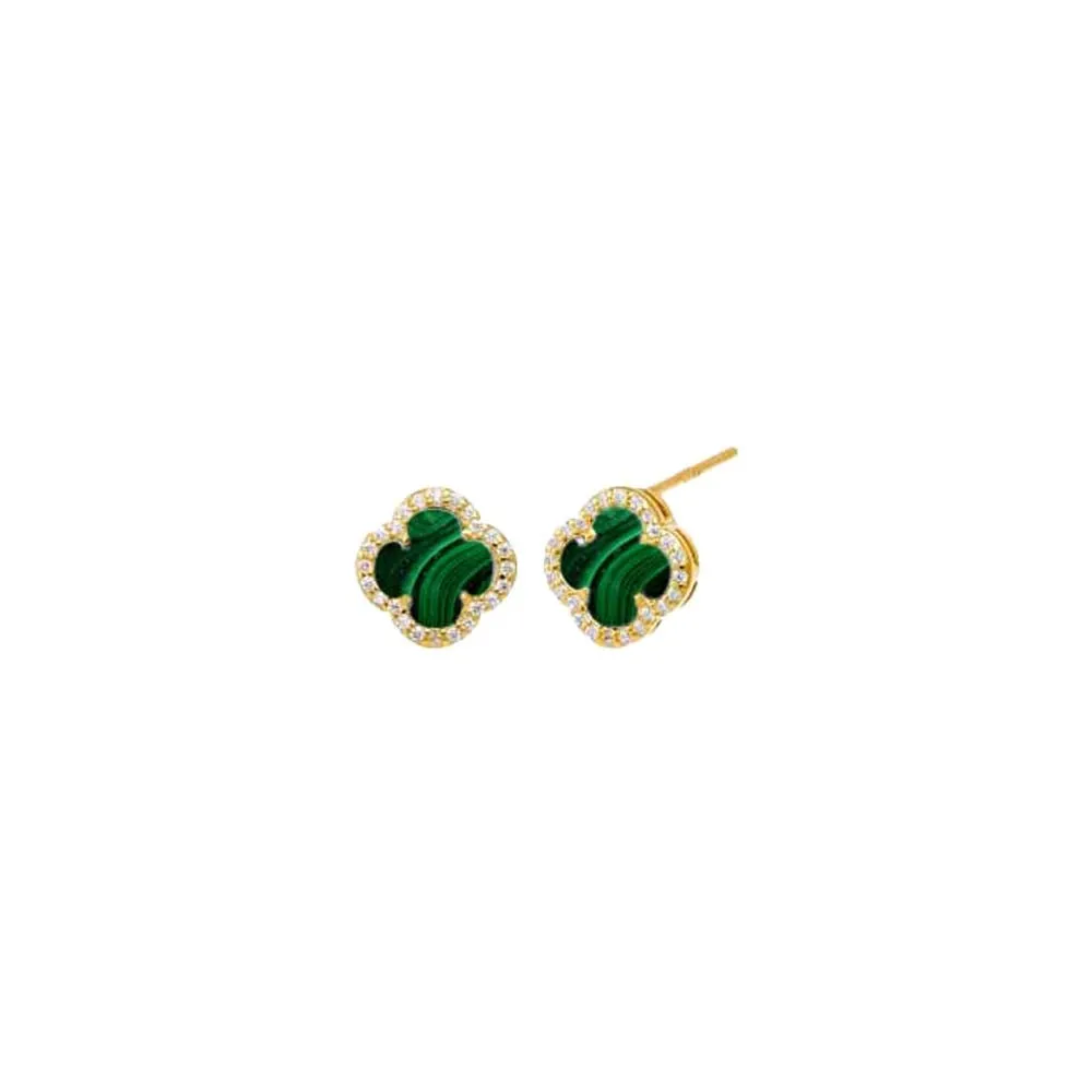 Pave Colored Stone Clover Stud Earring
