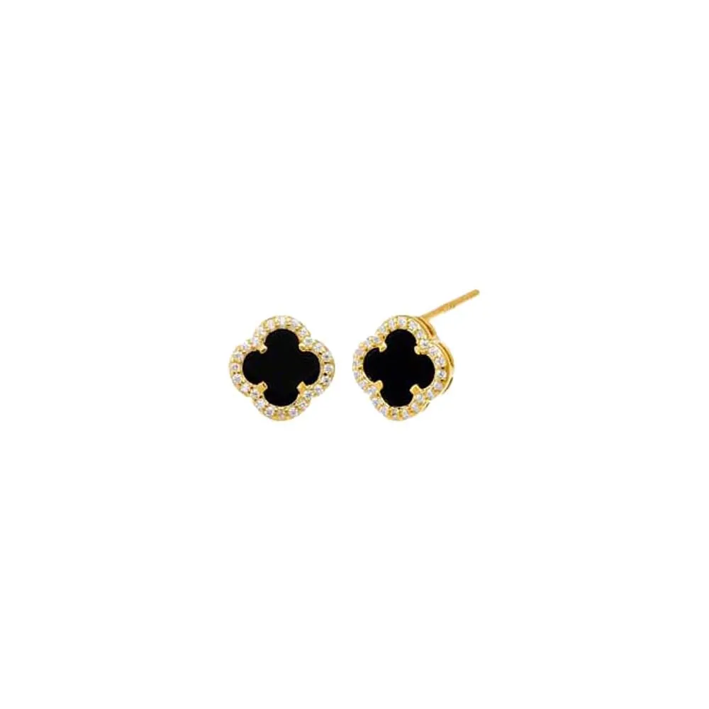 Pave Colored Stone Clover Stud Earring
