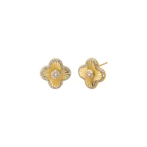 Pave CZ Ridged Four Leaf Clover Stud Earring