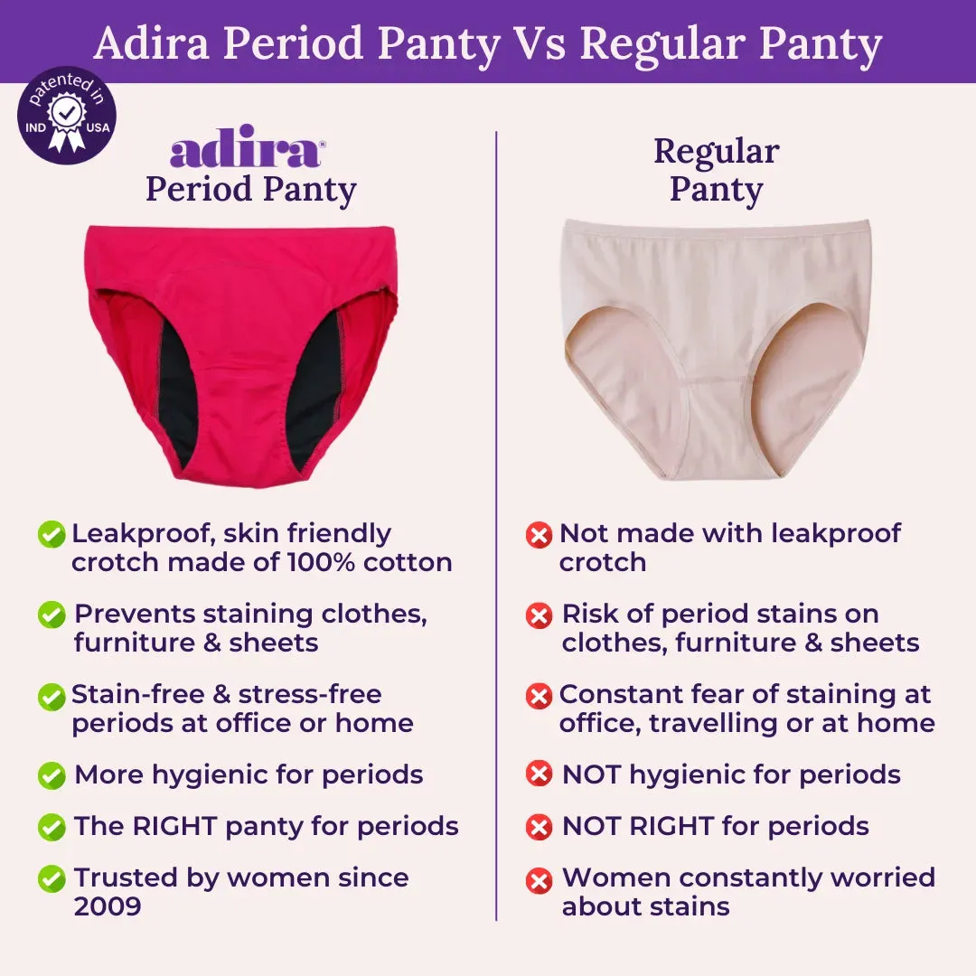 Period Panties For Stain Free Period | Hipster Fit | Leakproof | Use with Pad For Hygiene | Prevents Front & Back Stains | 2 Pack