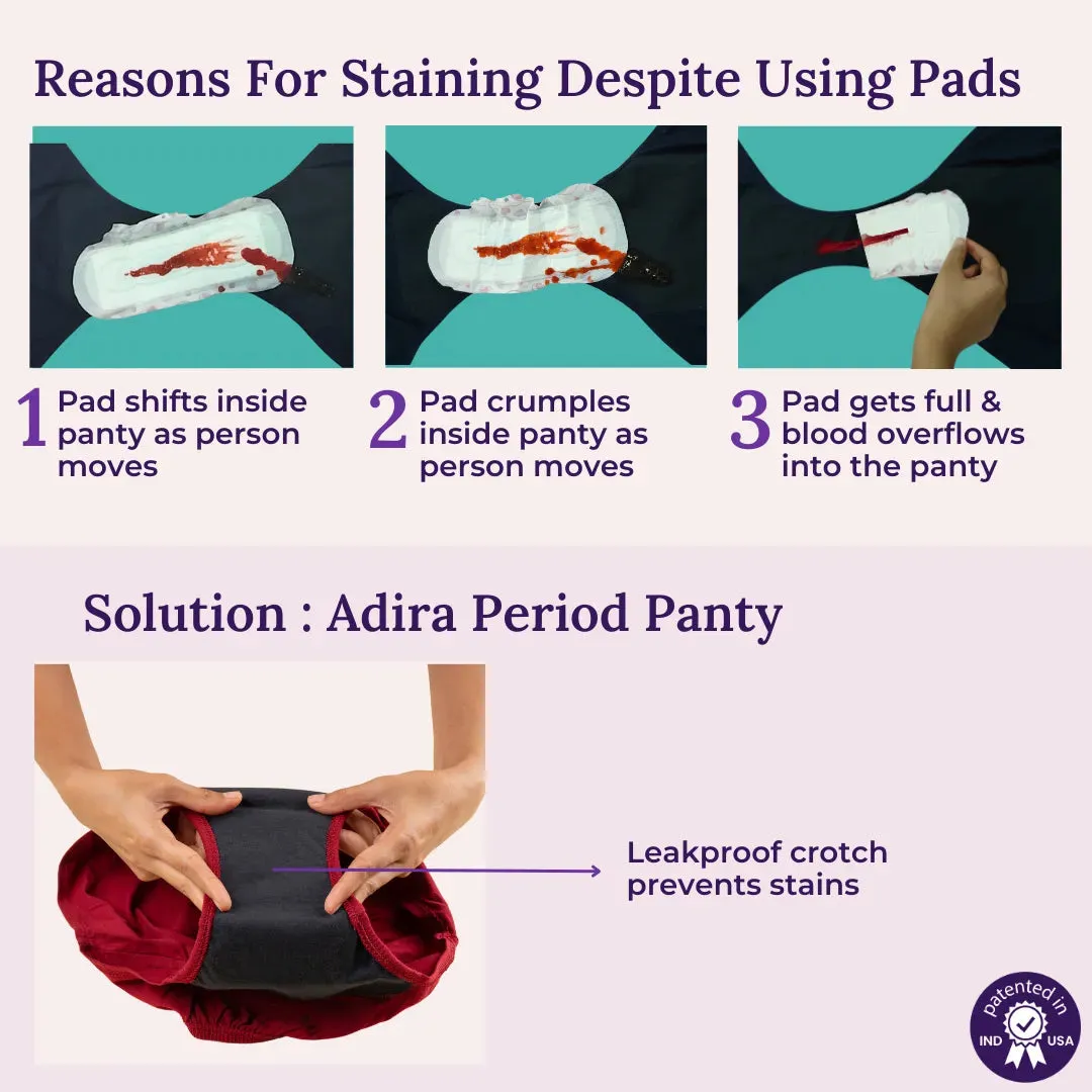 Period Panties For Stain Free Period | Hipster Fit | Leakproof | Use with Pad For Hygiene | Prevents Front & Back Stains | 2 Pack