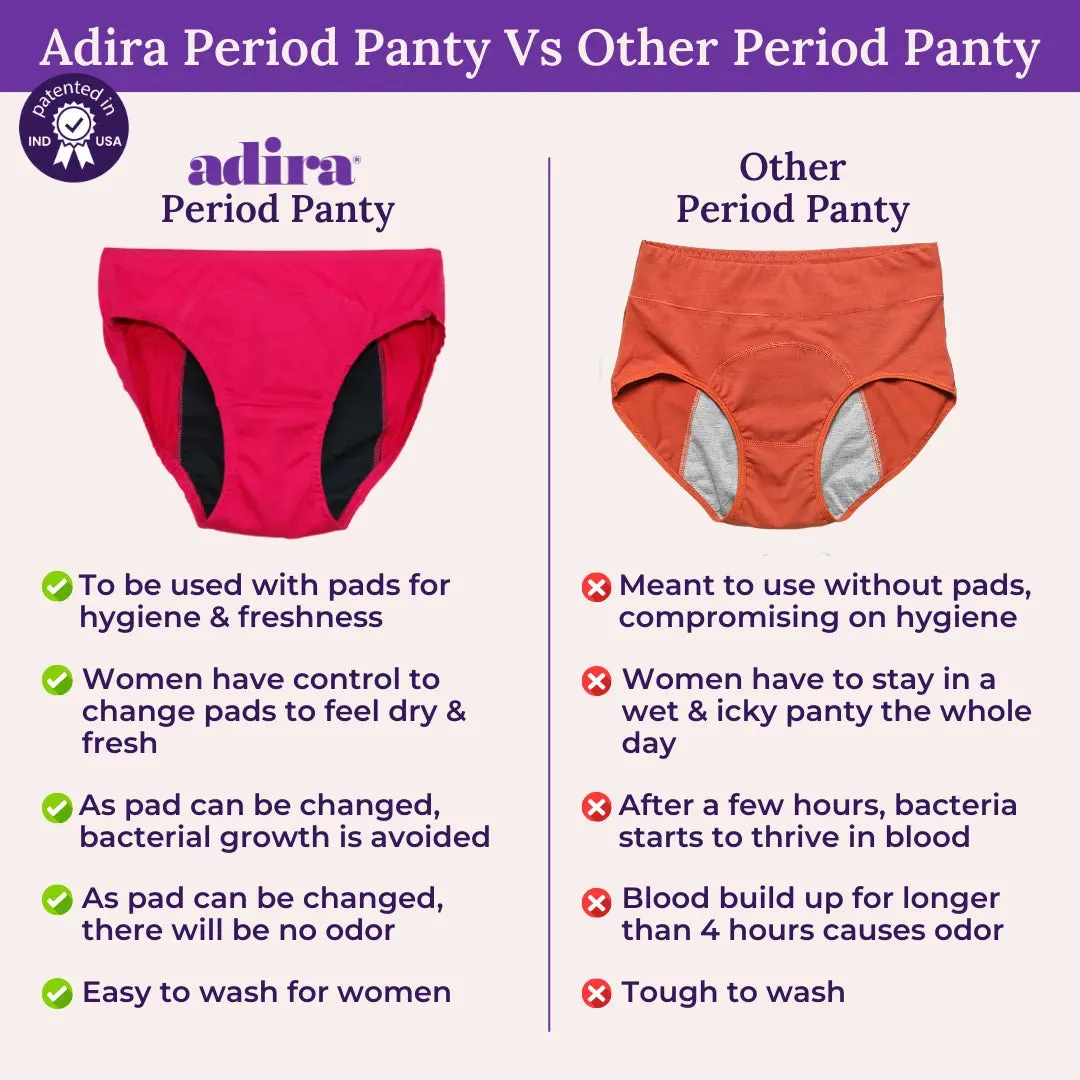 Period Panties For Stain Free Period | Hipster Fit | Leakproof | Use with Pad For Hygiene | Prevents Front & Back Stains