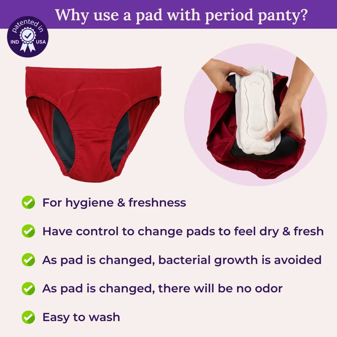 Period Panties For Stain Free Period | Hipster Fit | Leakproof | Use with Pad For Hygiene | Prevents Front & Back Stains