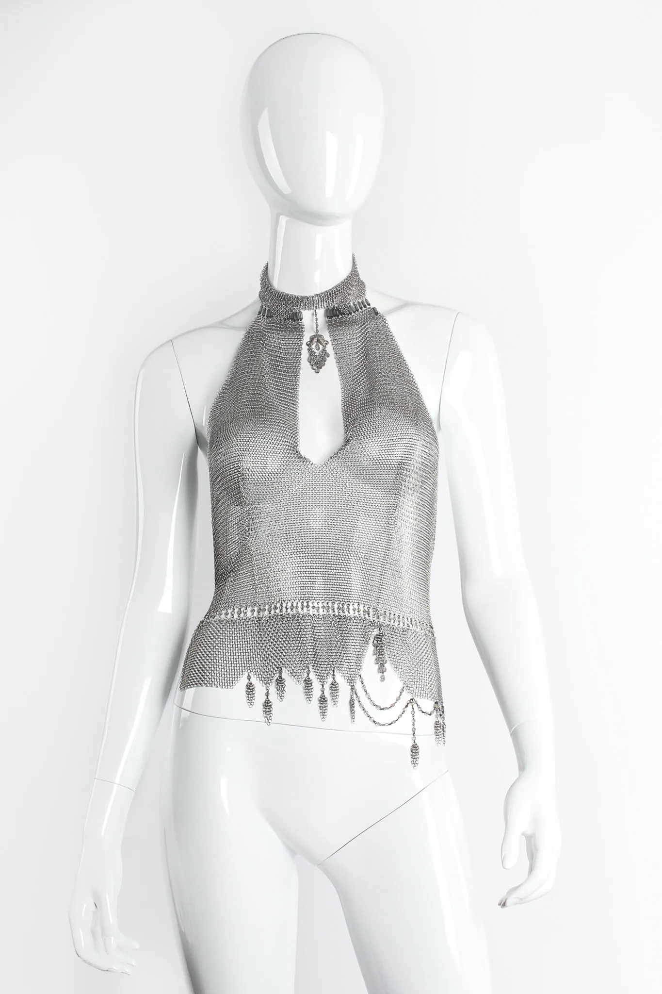 Pewter Mesh High Neck Keyhole Halter