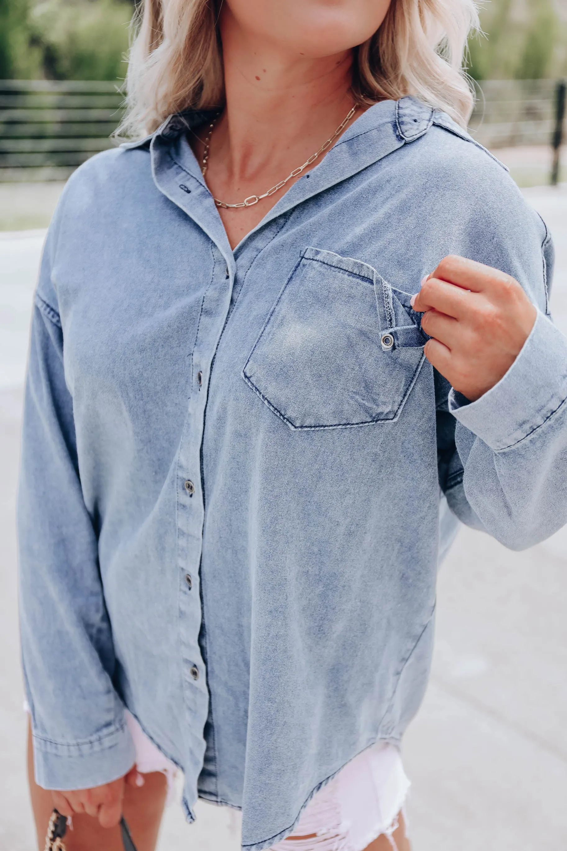 Peyton Button Up Denim Top - Light
