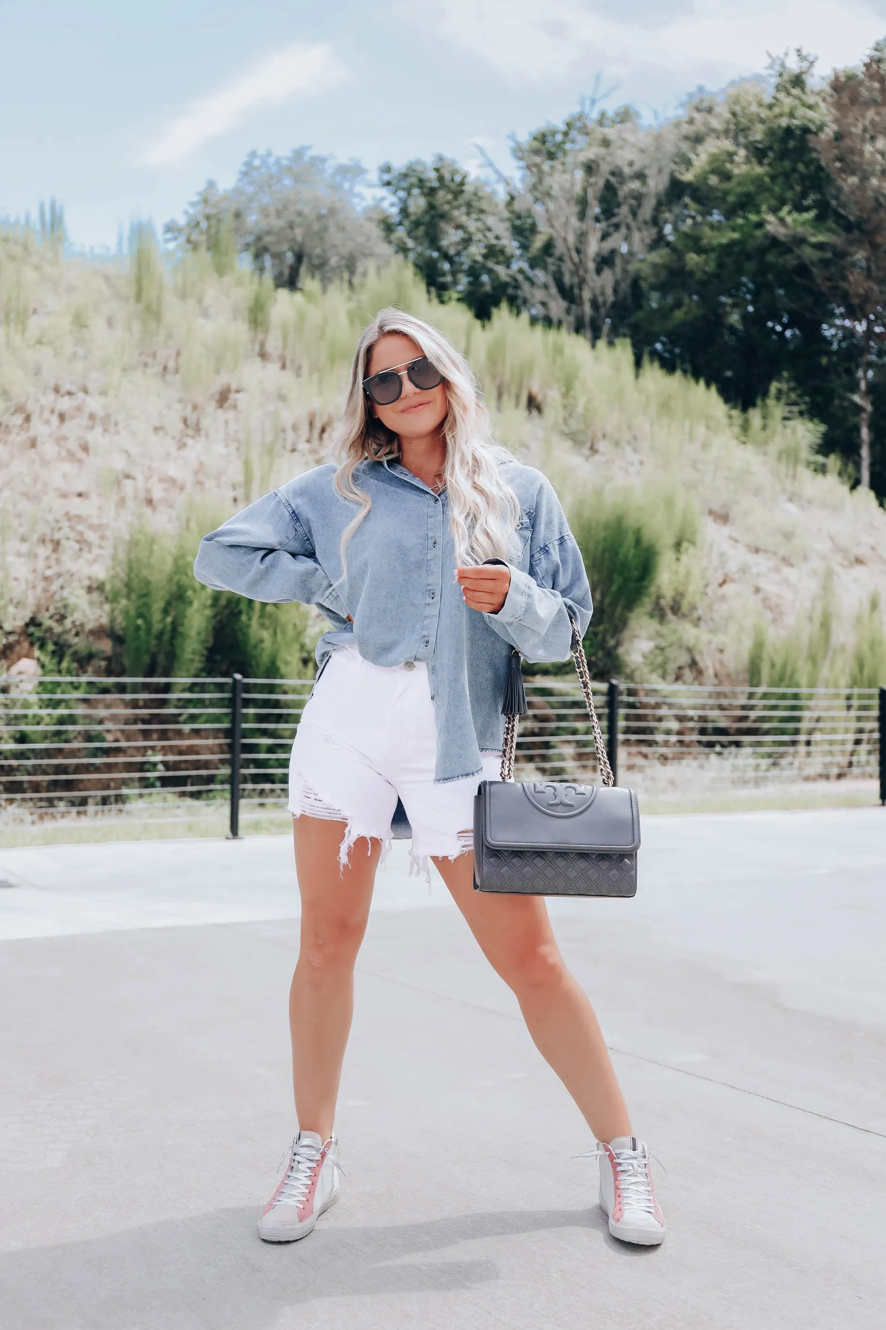 Peyton Button Up Denim Top - Light