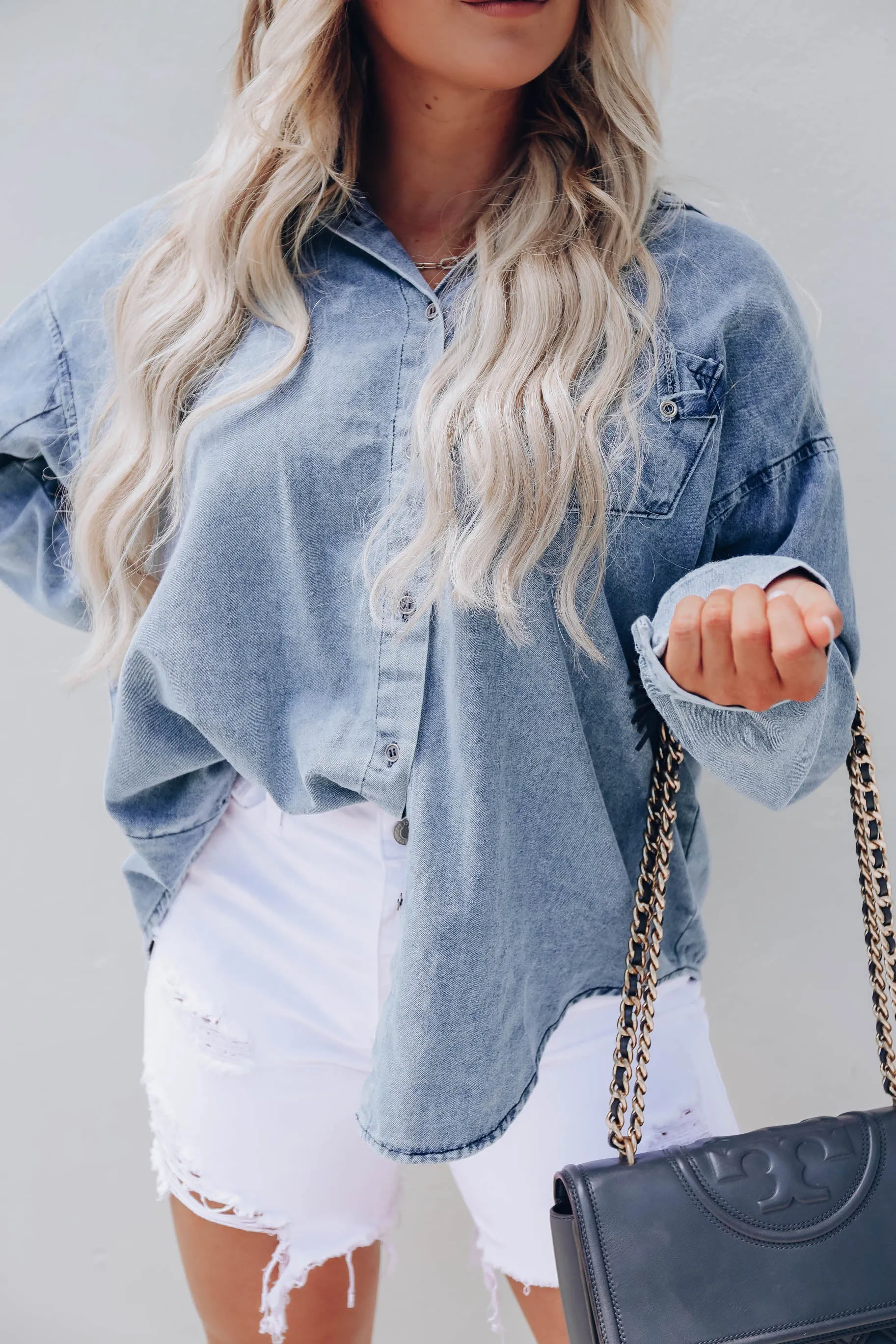 Peyton Button Up Denim Top - Light