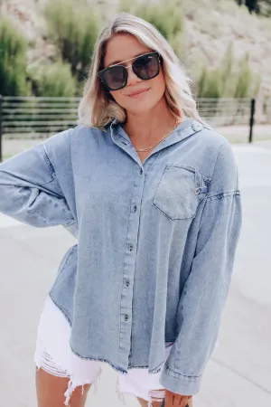 Peyton Button Up Denim Top - Light
