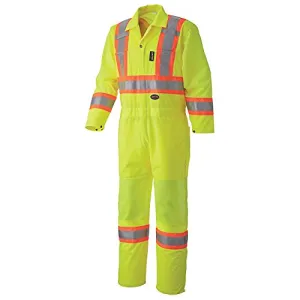 Pioneer CSA 28" Leg Zipper with Mesh Ventilation Panel High Visibility Traffic Coverall, 7-Pocket and Radio Clip Strap