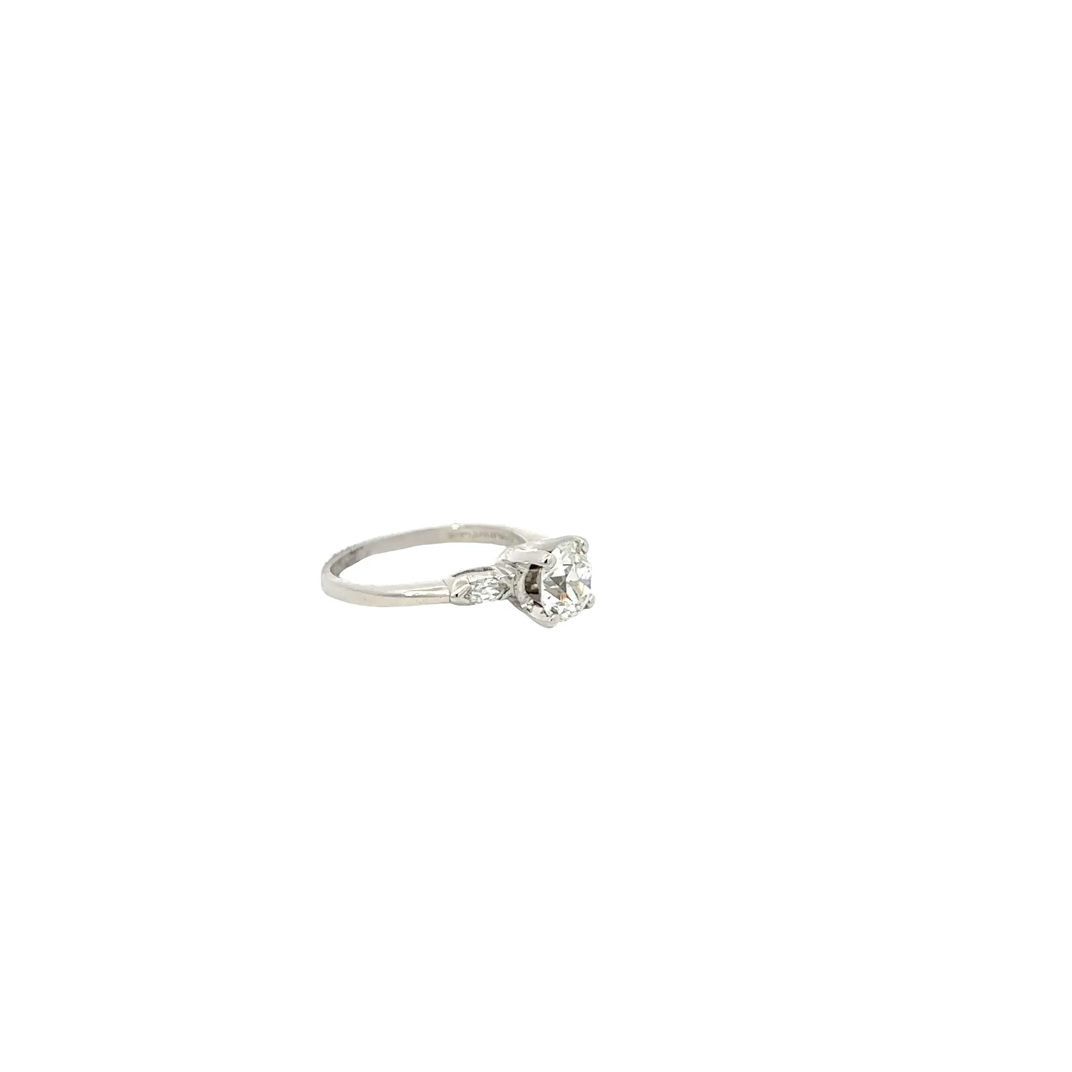 Platinum 1.15ct J SI2 Old Mine Cut and .20ct G VS2 Marquise Diamond Engagement Ring Certified by GIA #2225949489
