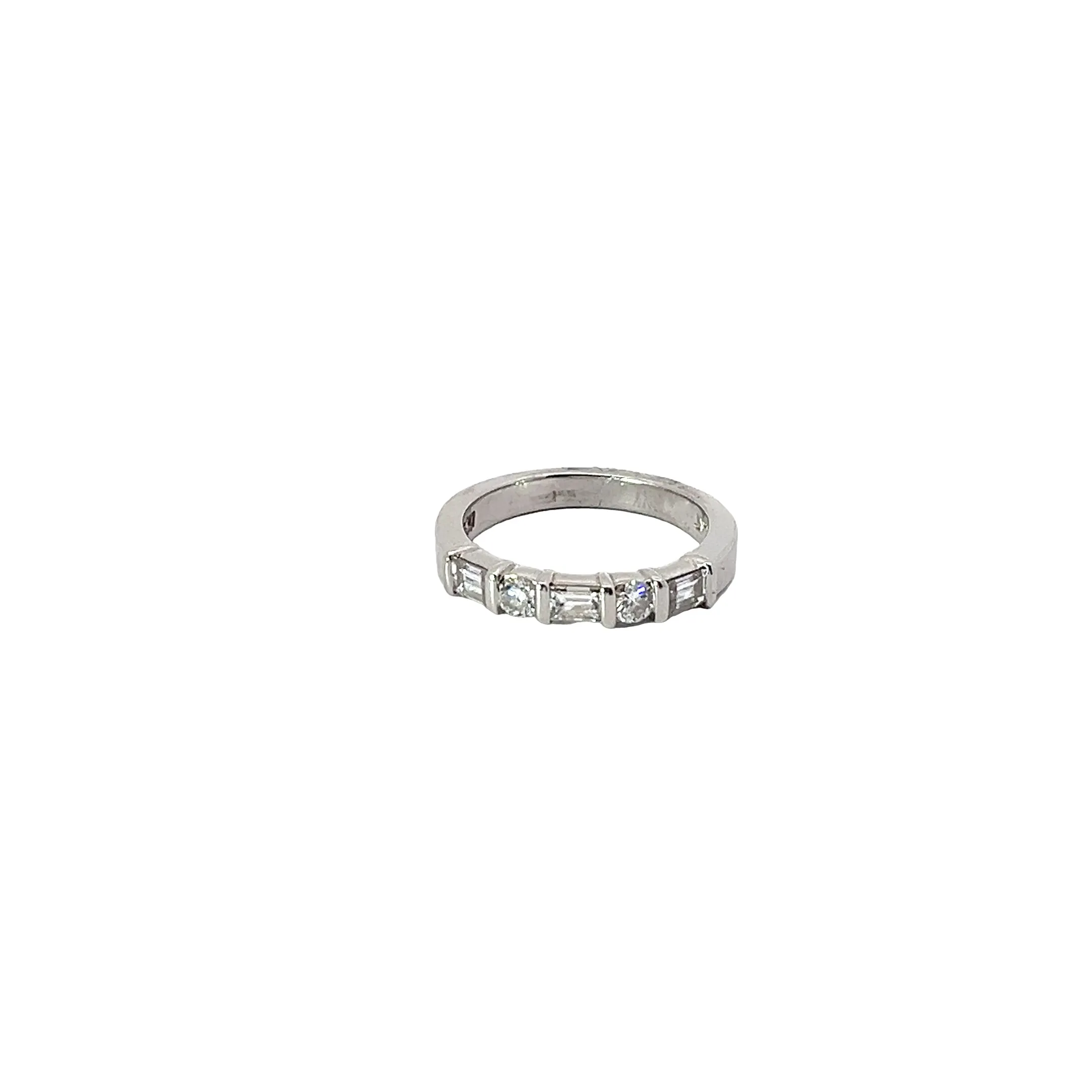 Platinum .50CT F VS2 ROUND AND BAGUETTE Diamond Wedding Band Size 4 1/2