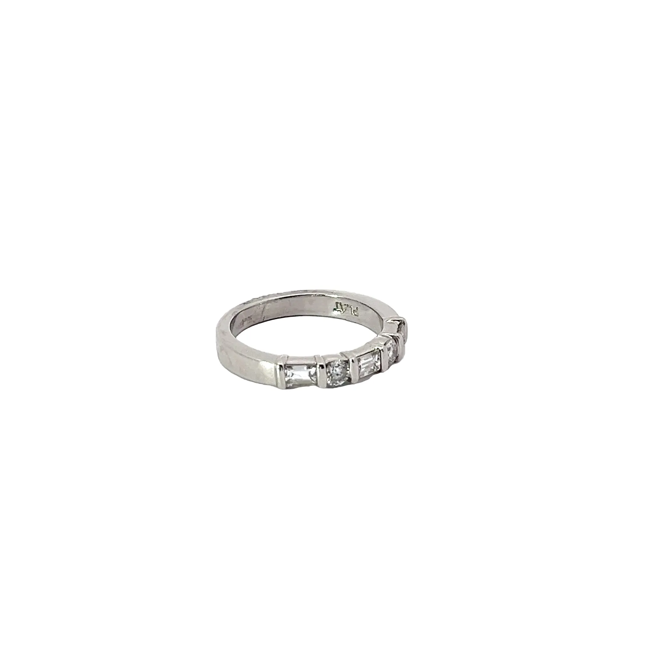 Platinum .50CT F VS2 ROUND AND BAGUETTE Diamond Wedding Band Size 4 1/2