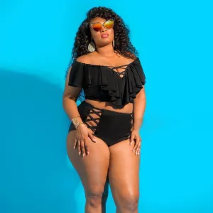 Plus Size Women Solid Bikini Set Push-Up Padded Bathing Swimwear Swimsuit