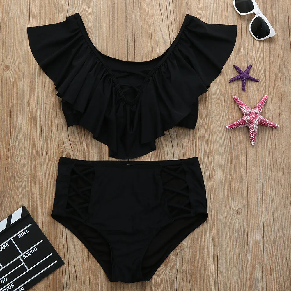Plus Size Women Solid Bikini Set Push-Up Padded Bathing Swimwear Swimsuit