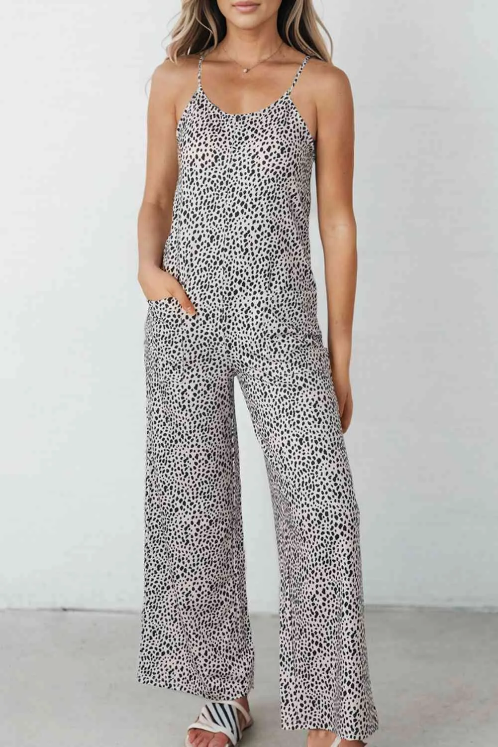 Printed Spaghetti Strap Jumpsuit with Pockets