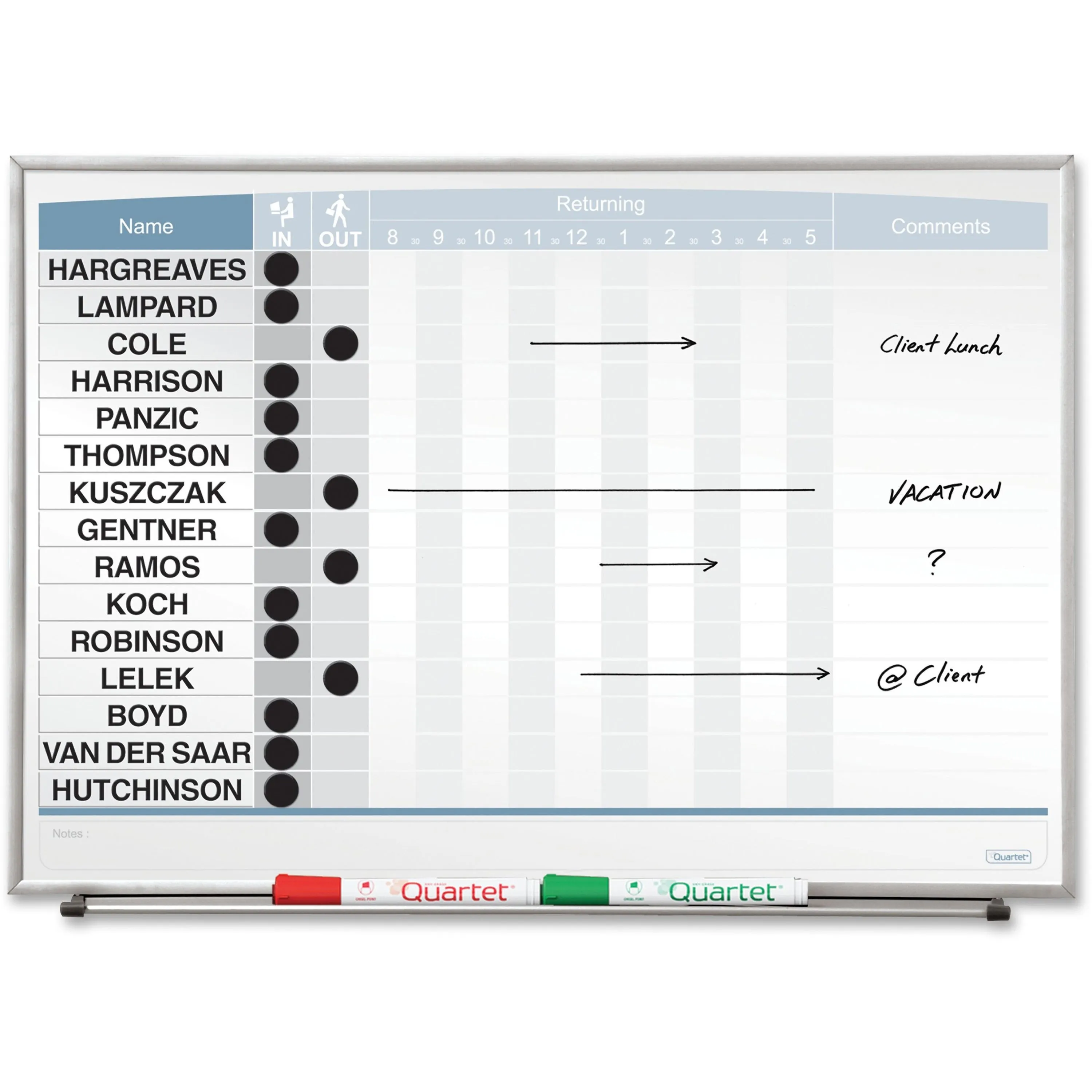 Quartet Matrix® In/Out Board, 23" x 16", Magnetic, Track Up To 15 Employees
