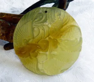 "Mysterious" Honeyr Dragon Phoenix Jade Pendant (P639)