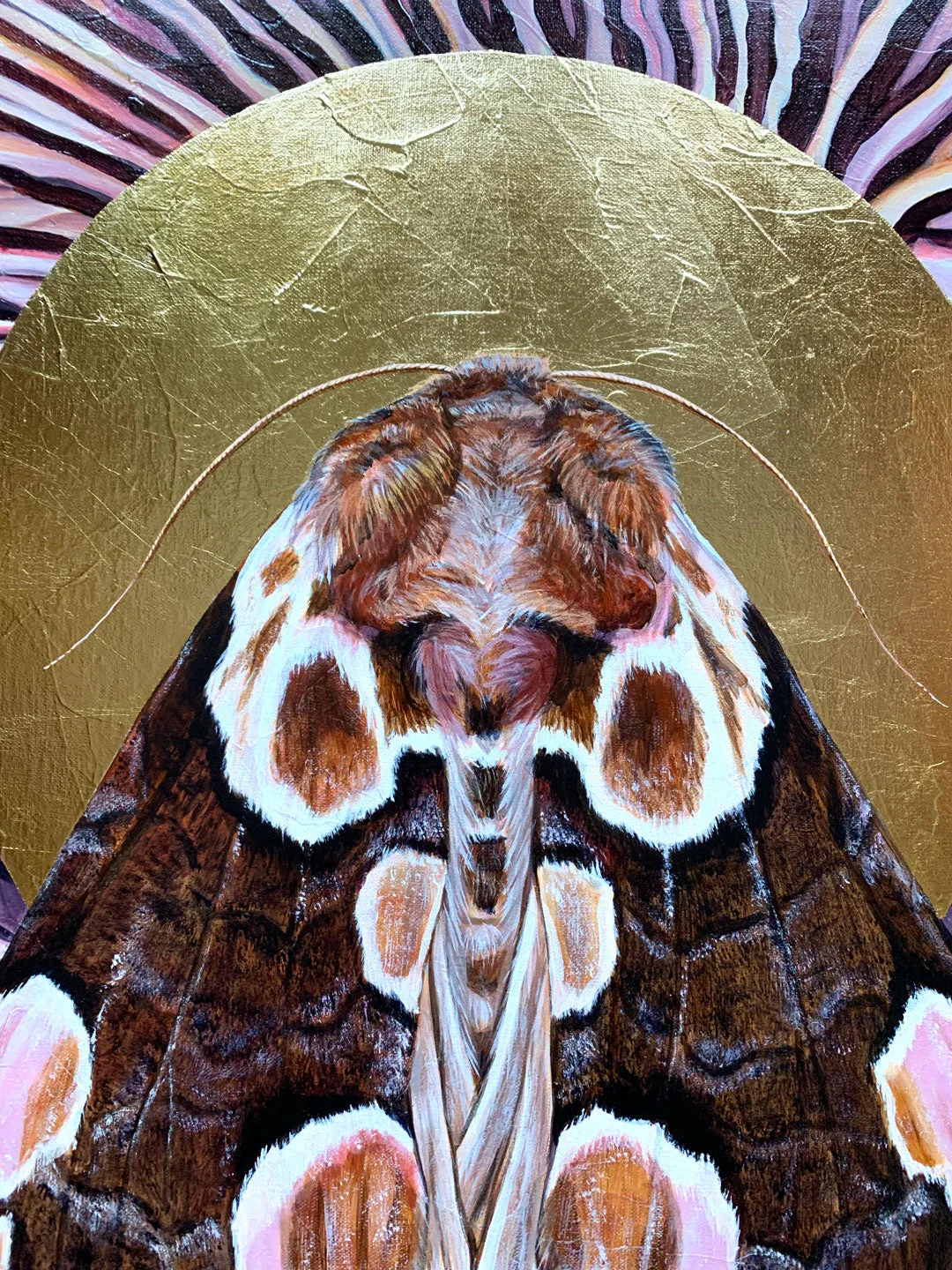 "Together" Peach Blossom Moth Painting 20x24