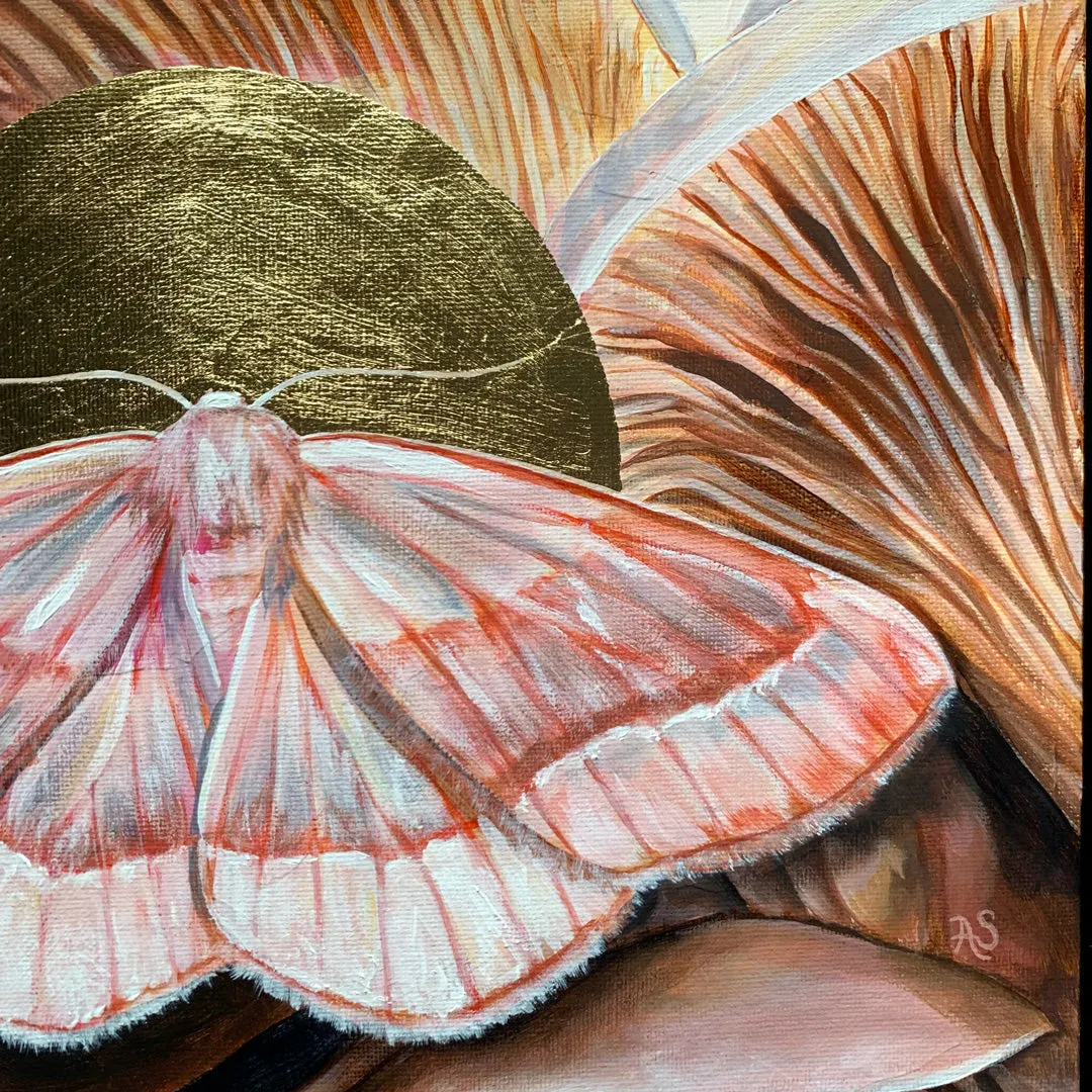 "Unity" Barred Red Moth Painting 10x8