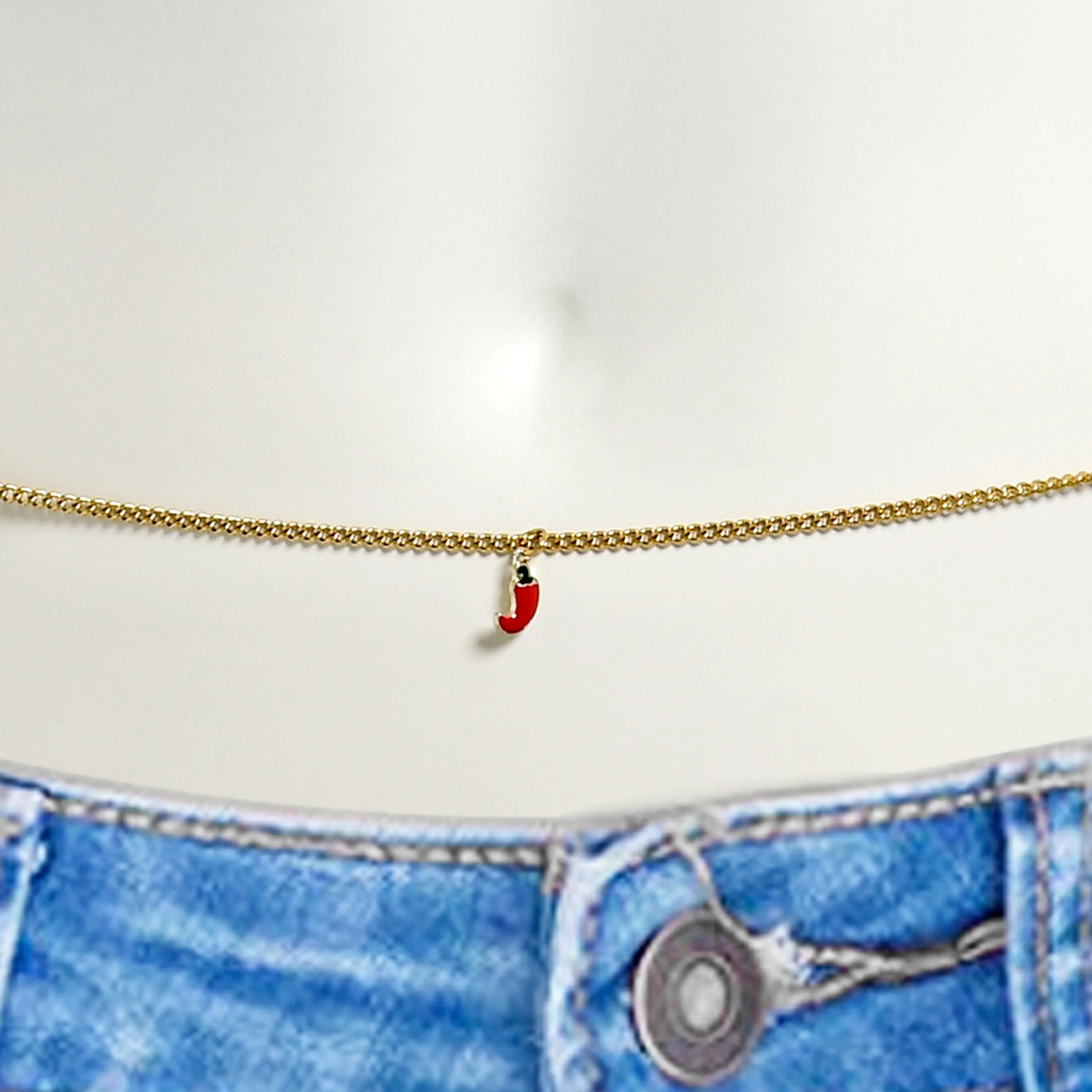 Red Gem Gold Tone Pure Style Dangle Belly Chain