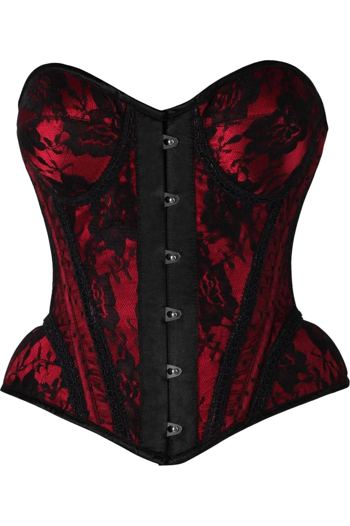 Red with Black Lace Steel Boned Underwire Bustier Corset