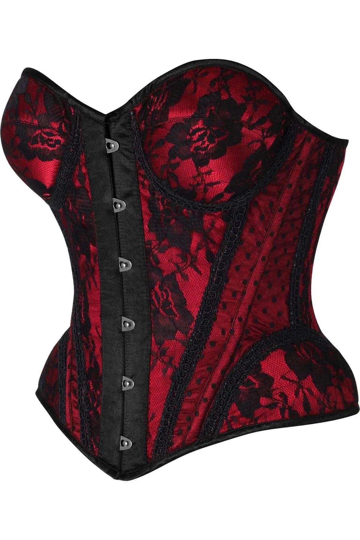 Red with Black Lace Steel Boned Underwire Bustier Corset
