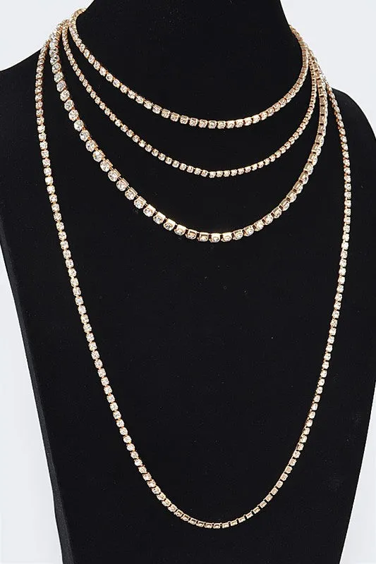 Reigning In Rhinestone Layered Necklace - Gold