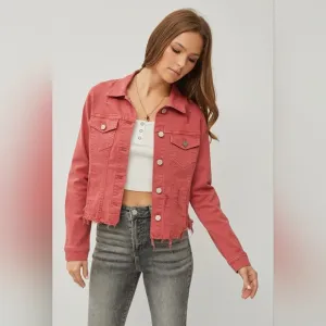 Rsw Hem Button Up Cropped Jean Jacket