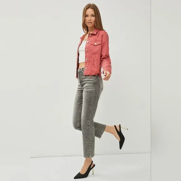 Rsw Hem Button Up Cropped Jean Jacket
