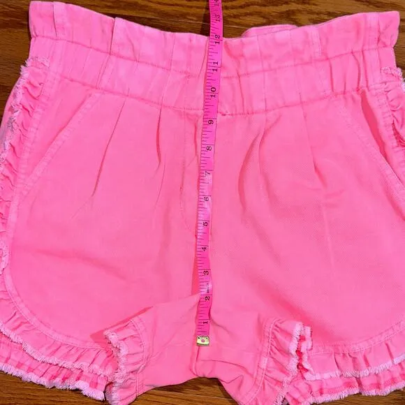 Sea New York Neon Pink Acid Wash Raw Edge Ruffle Denim Shorts
