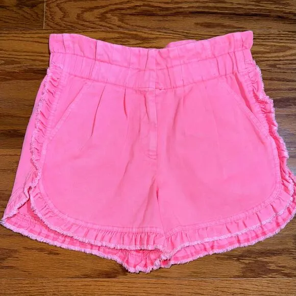 Sea New York Neon Pink Acid Wash Raw Edge Ruffle Denim Shorts