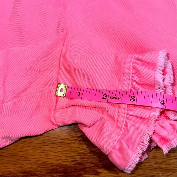 Sea New York Neon Pink Acid Wash Raw Edge Ruffle Denim Shorts