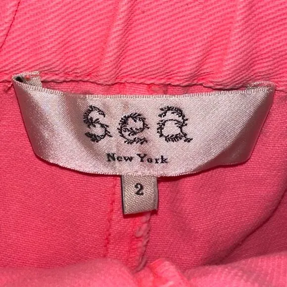 Sea New York Neon Pink Acid Wash Raw Edge Ruffle Denim Shorts