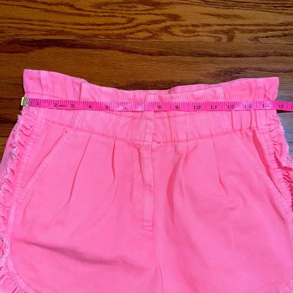 Sea New York Neon Pink Acid Wash Raw Edge Ruffle Denim Shorts