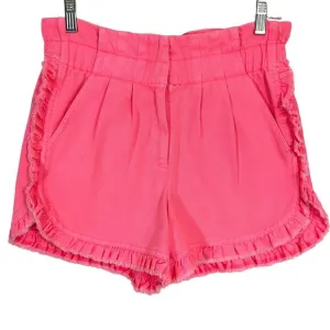Sea New York Neon Pink Acid Wash Raw Edge Ruffle Denim Shorts
