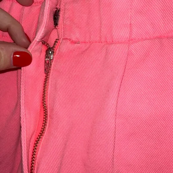 Sea New York Neon Pink Acid Wash Raw Edge Ruffle Denim Shorts